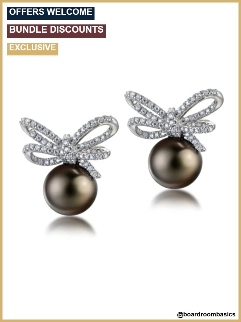 Tahitian Black Pearl Knot Stud Earrings with Moissanite in Sterling Silver,